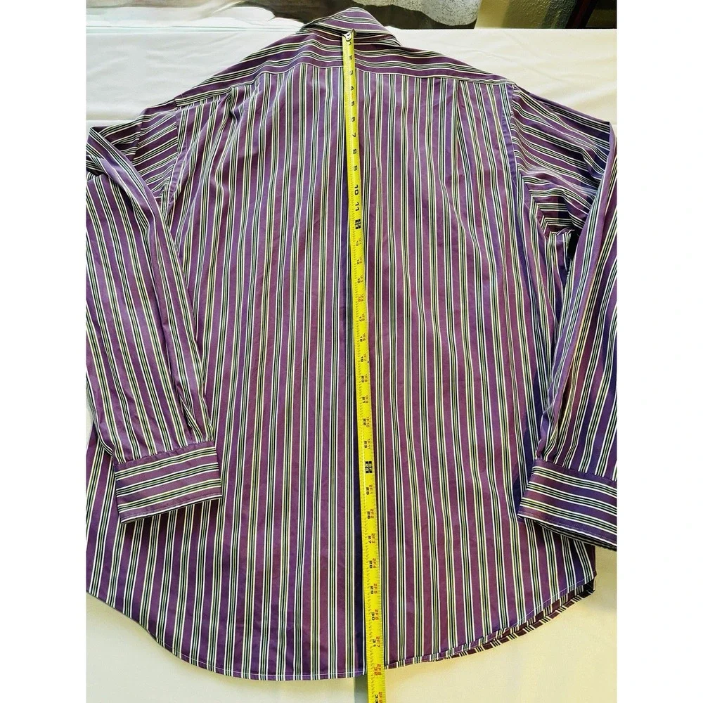 Men's Polo Ralph Lauren Regent Purple Striped Long Sleeve‎ Shirt 36/37 17 1/3